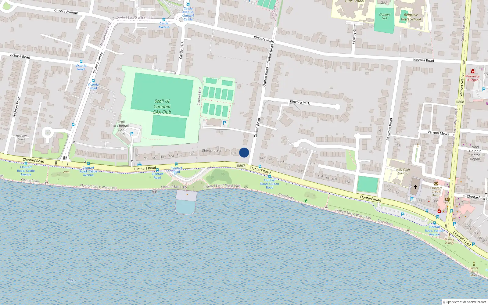 Overhead map showing the location of 132 Clontarf Road, Dublin 3