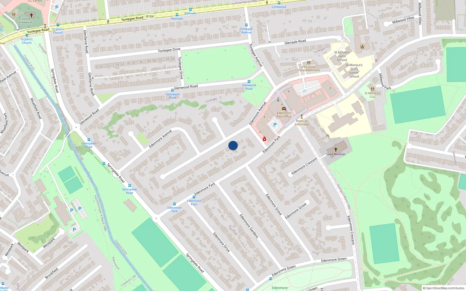Overhead map showing the location of 132 Edenmore Avenue, Raheny, Dublin 5, D05 K7c6