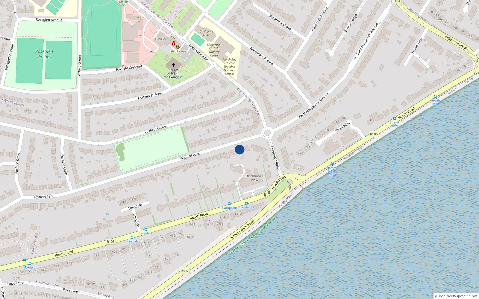 Overhead map showing the location of 132 Foxfield Park, Raheny, Dublin 5