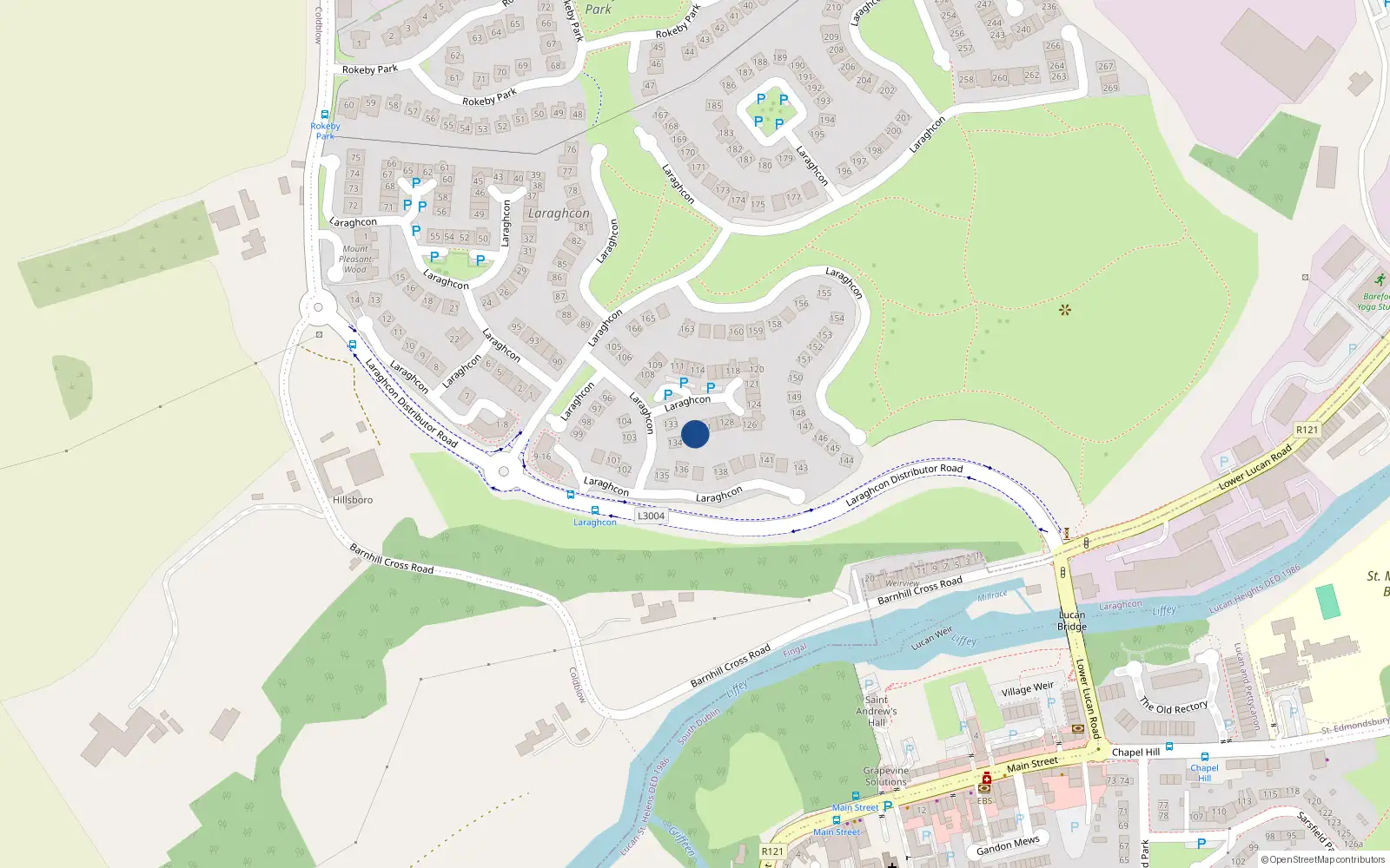 Overhead map showing the location of 132 Laraghcon, Lucan