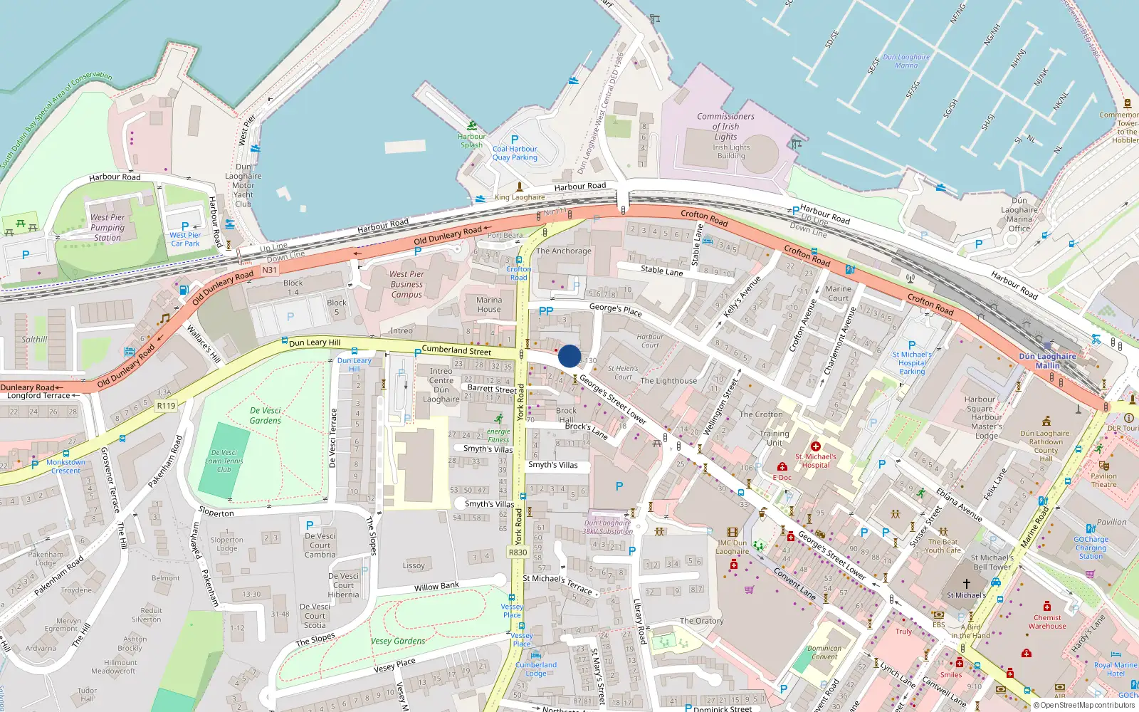 Overhead map showing the location of 132 George's Street Lower, Dublin