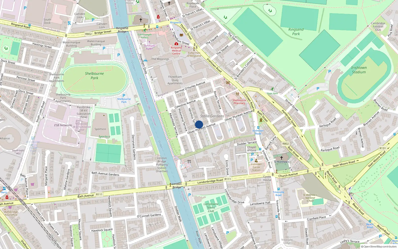 Overhead map showing the location of 132 Oliver Plunkett Avenue, Irishtown