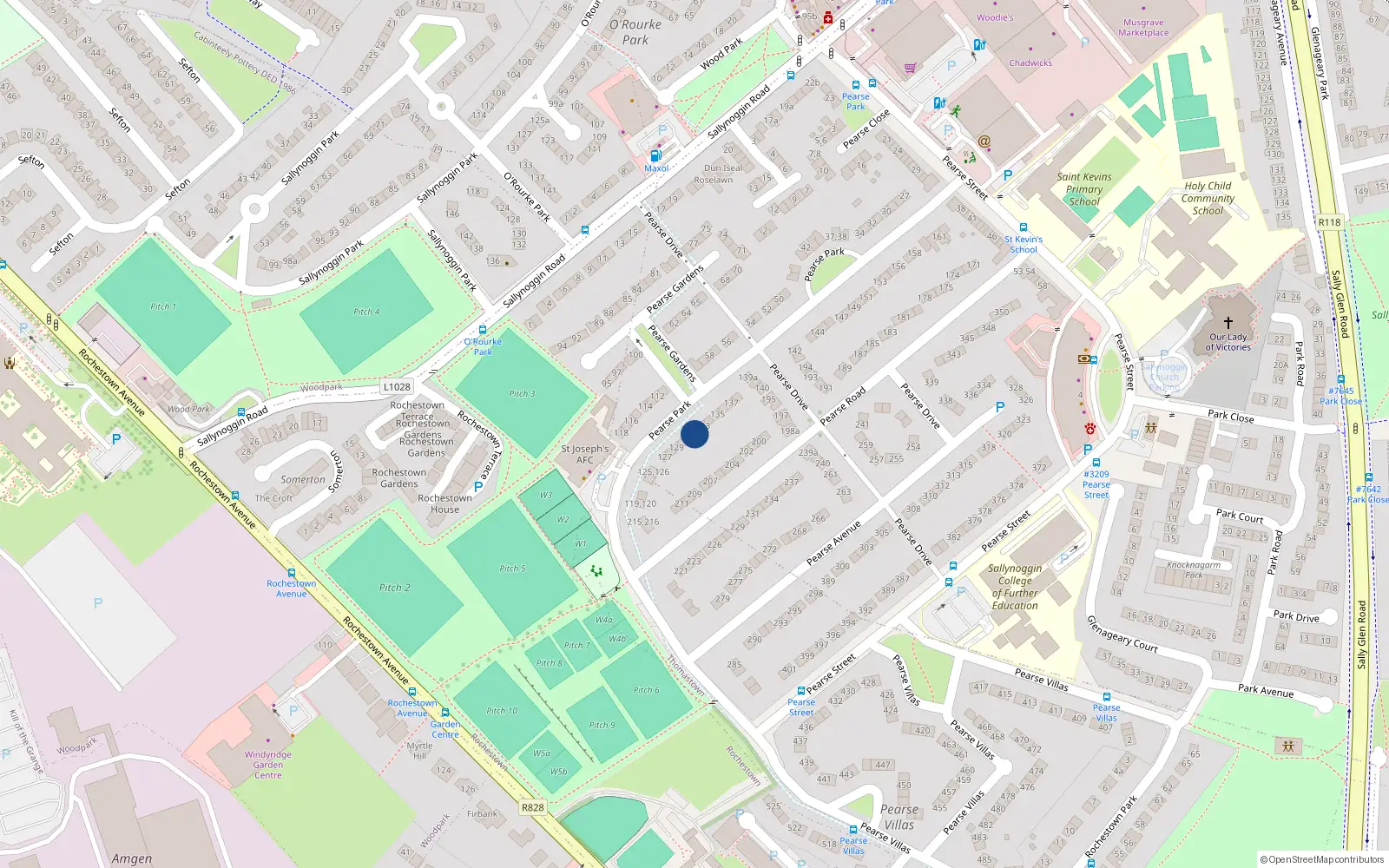 Overhead map showing the location of 132 Pearse Park, Sallynoggin