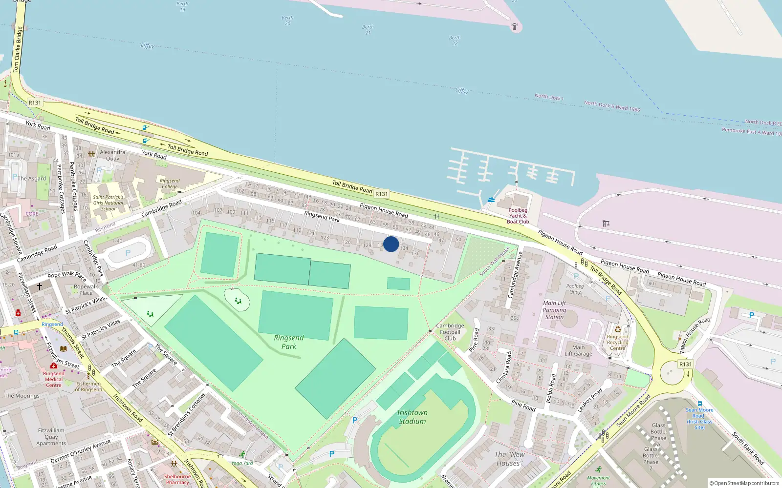 Overhead map showing the location of 132 Ringsend Park, Dublin