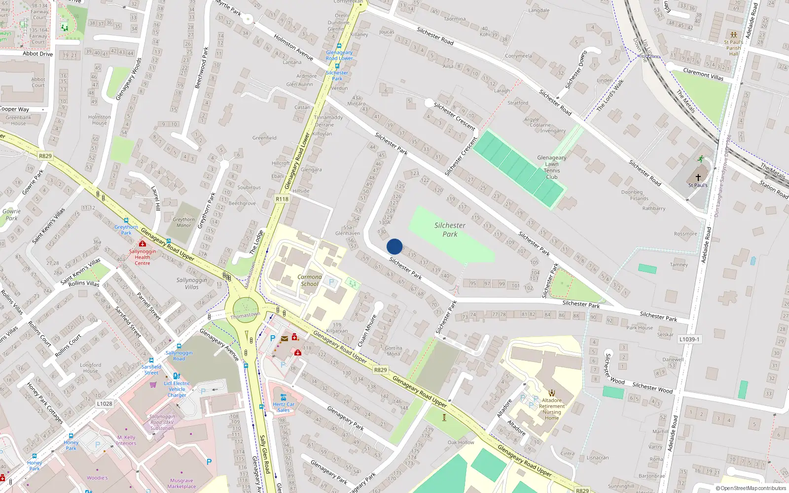 Overhead map showing the location of 132 Silchester Park, Co. Dublin