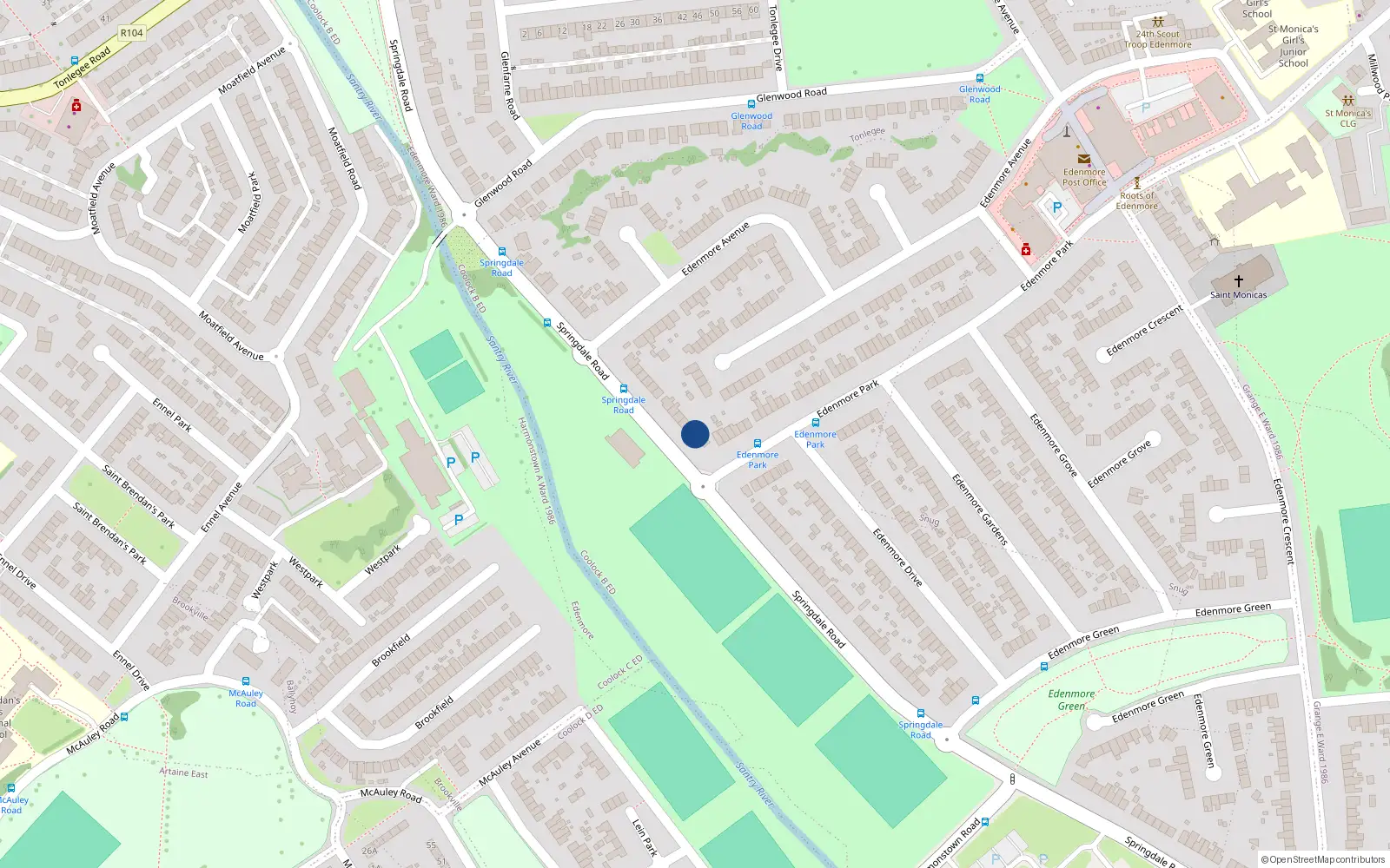 Overhead map showing the location of 132 Springdale Road, Dublin 5