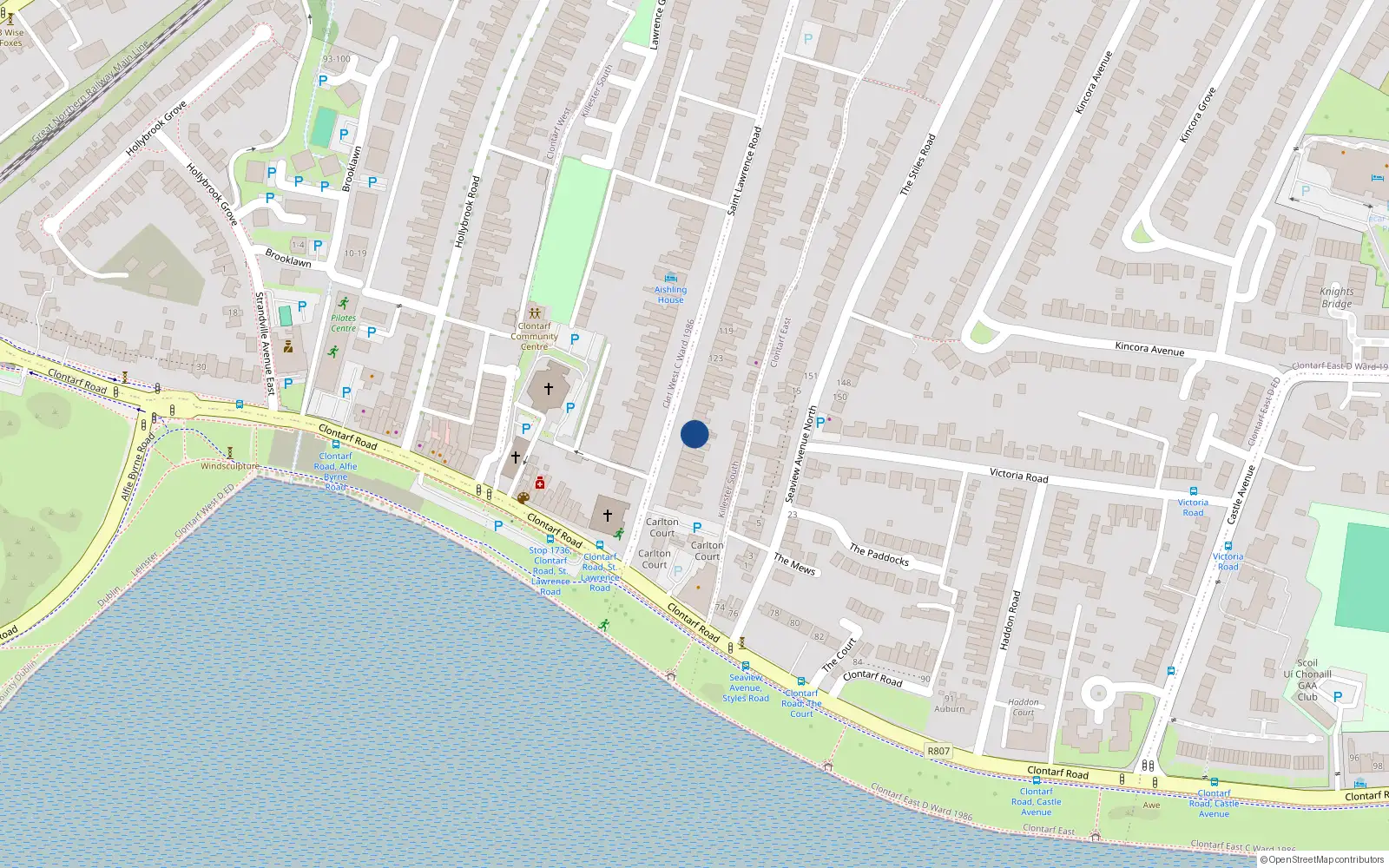 Overhead map showing the location of 132 St Lawrence Road, Clontarf, Dublin 3