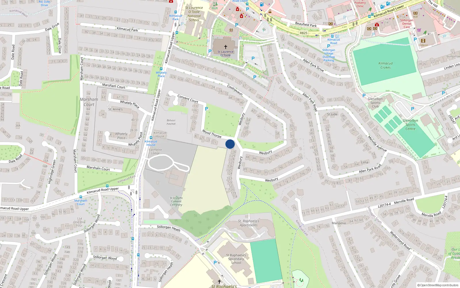 Overhead map showing the location of 132 Wesbury, Stillorgan, Co Dublin