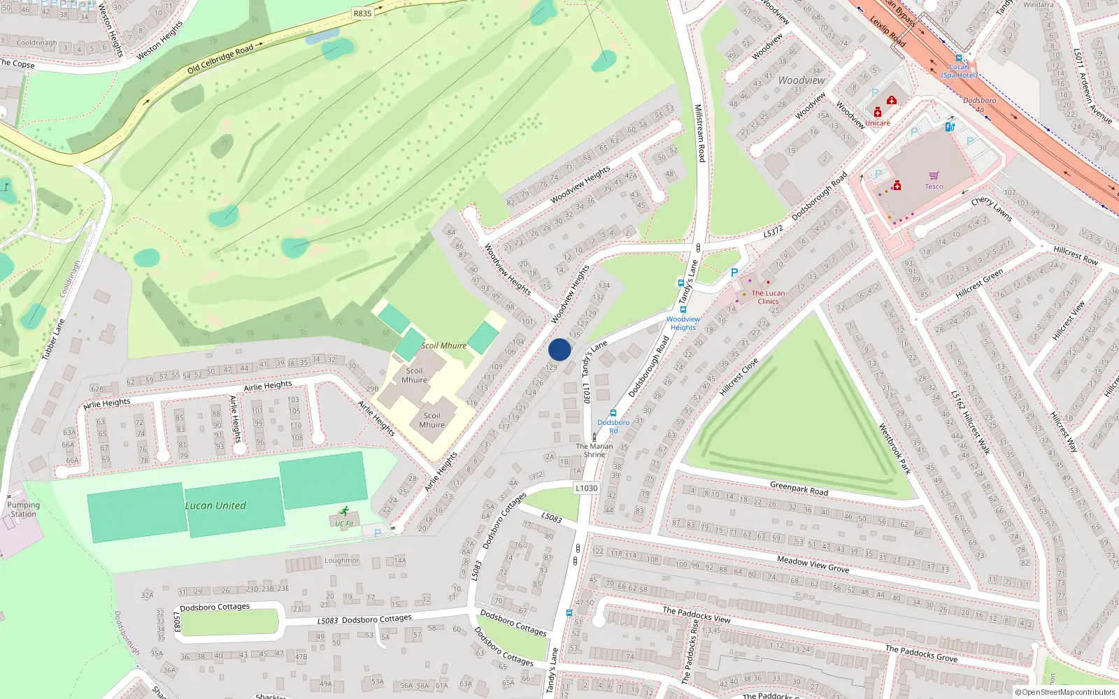 Overhead map showing the location of 132 Woodview Heights, Lucan, Dublin