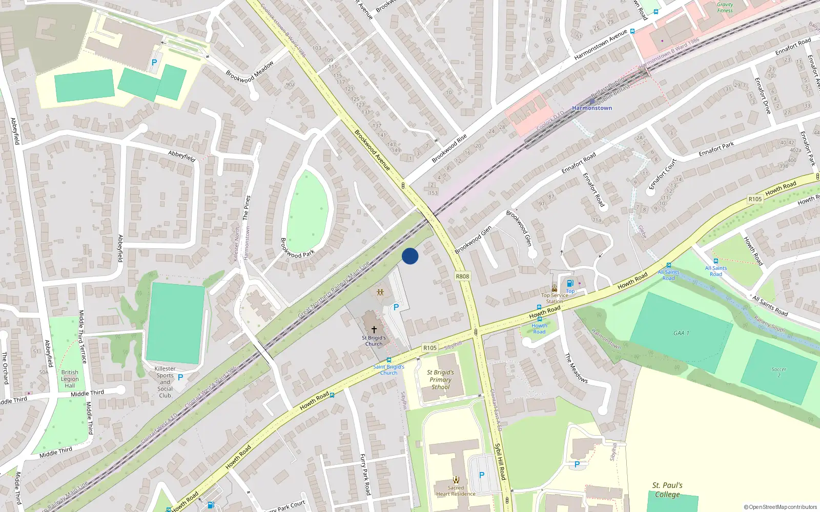 Overhead map showing the location of 132A Brookwood Avenue, Dublin 5