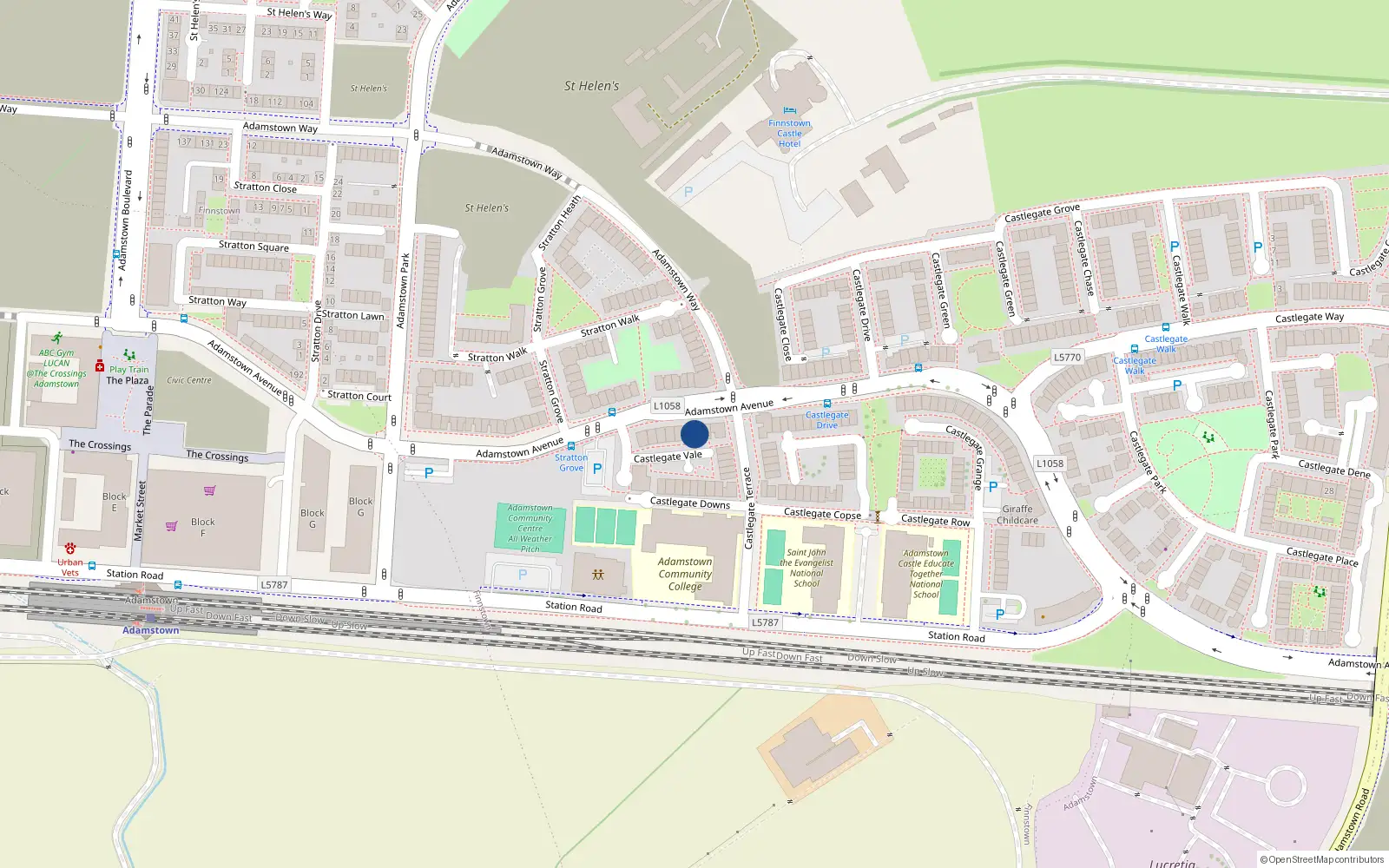 Overhead map showing the location of 133 Adamstown Avenue, Lucan, Dublin