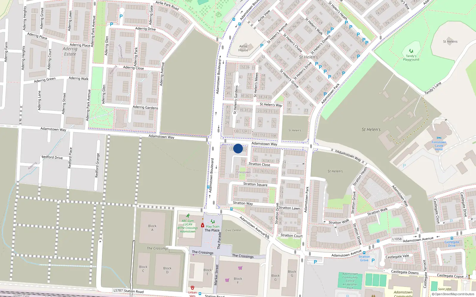 Overhead map showing the location of 133 Adamstown Way, Lucan