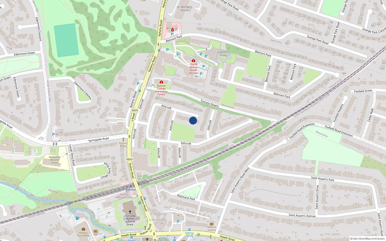 Overhead map showing the location of 133 Ashcroft, Dublin 5