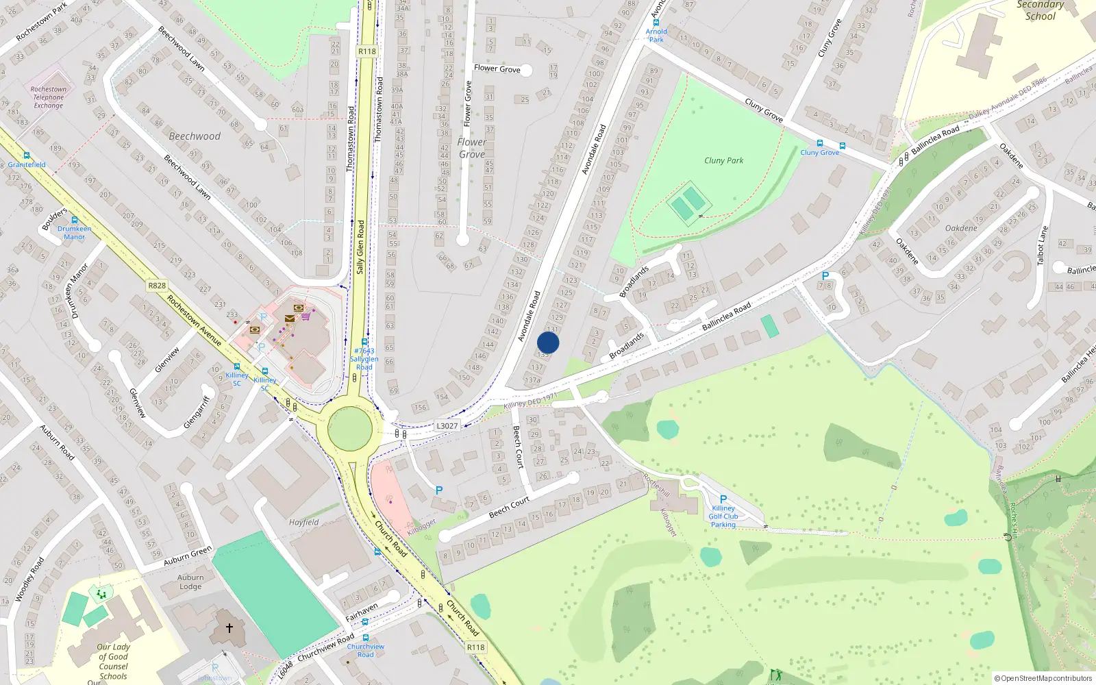 Overhead map showing the location of 133 Avondale Road, Killiney, Dublin