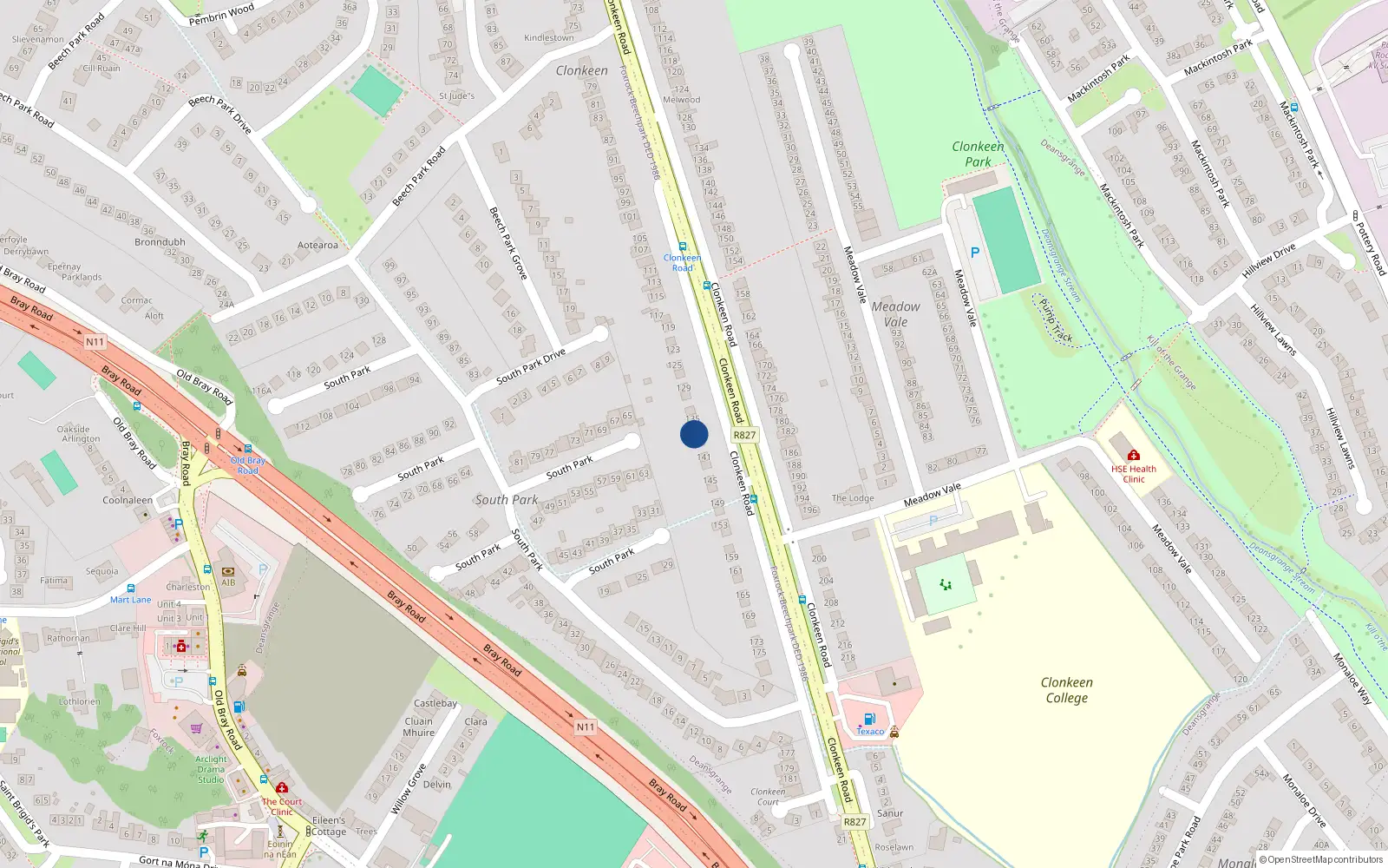 Overhead map showing the location of 133 Clonkeen Road, Blackrock