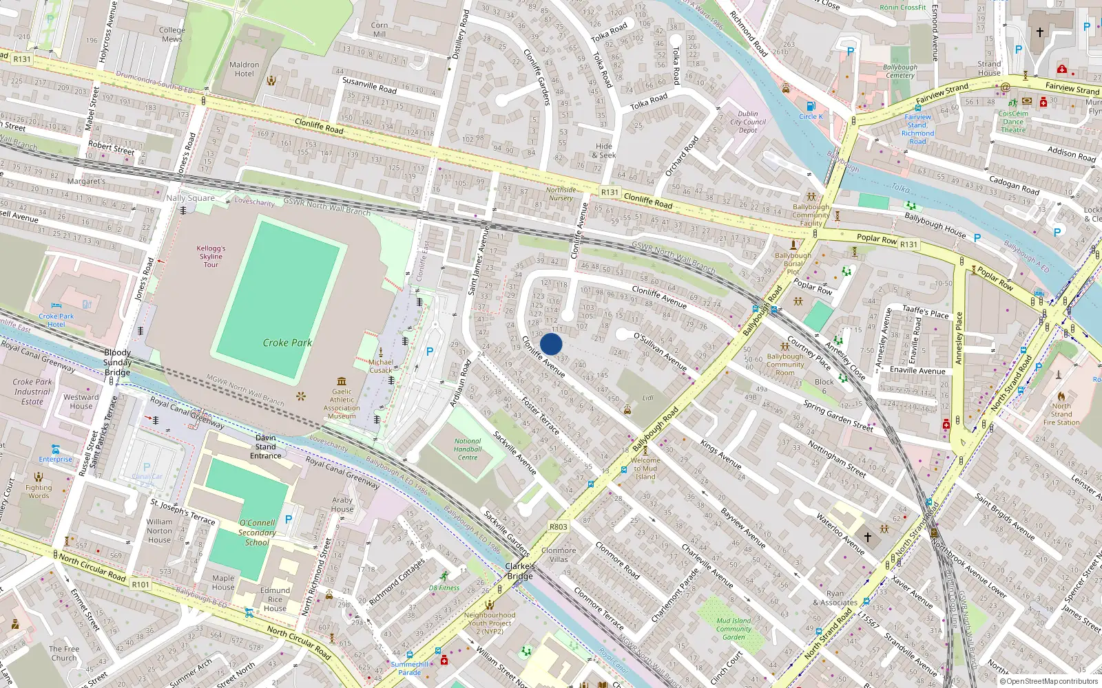 Overhead map showing the location of 133 Clonliffe Avenue, Dublin 3