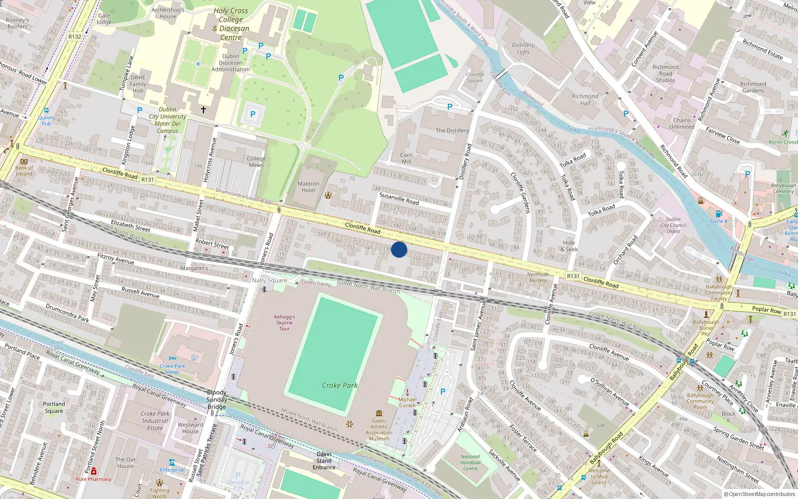 Overhead map showing the location of 133 Clonliffe Road, Dublin 3, Dublin