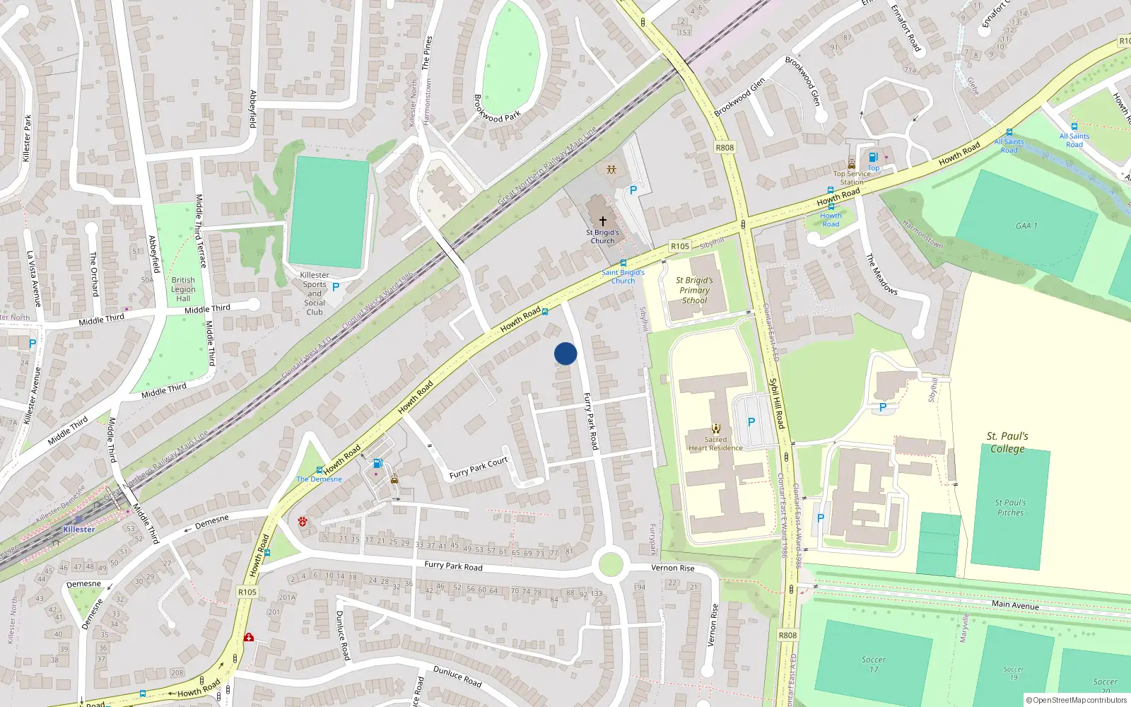 Overhead map showing the location of 133 Furry Park Road, Dublin 5