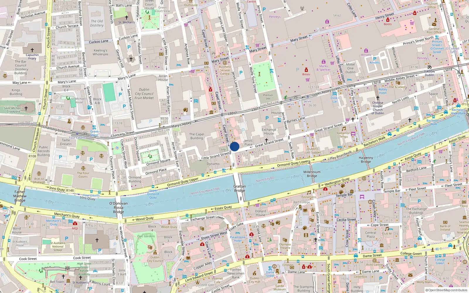 Overhead map showing the location of 133 Jervis Place, Jervis St, Dublin 1