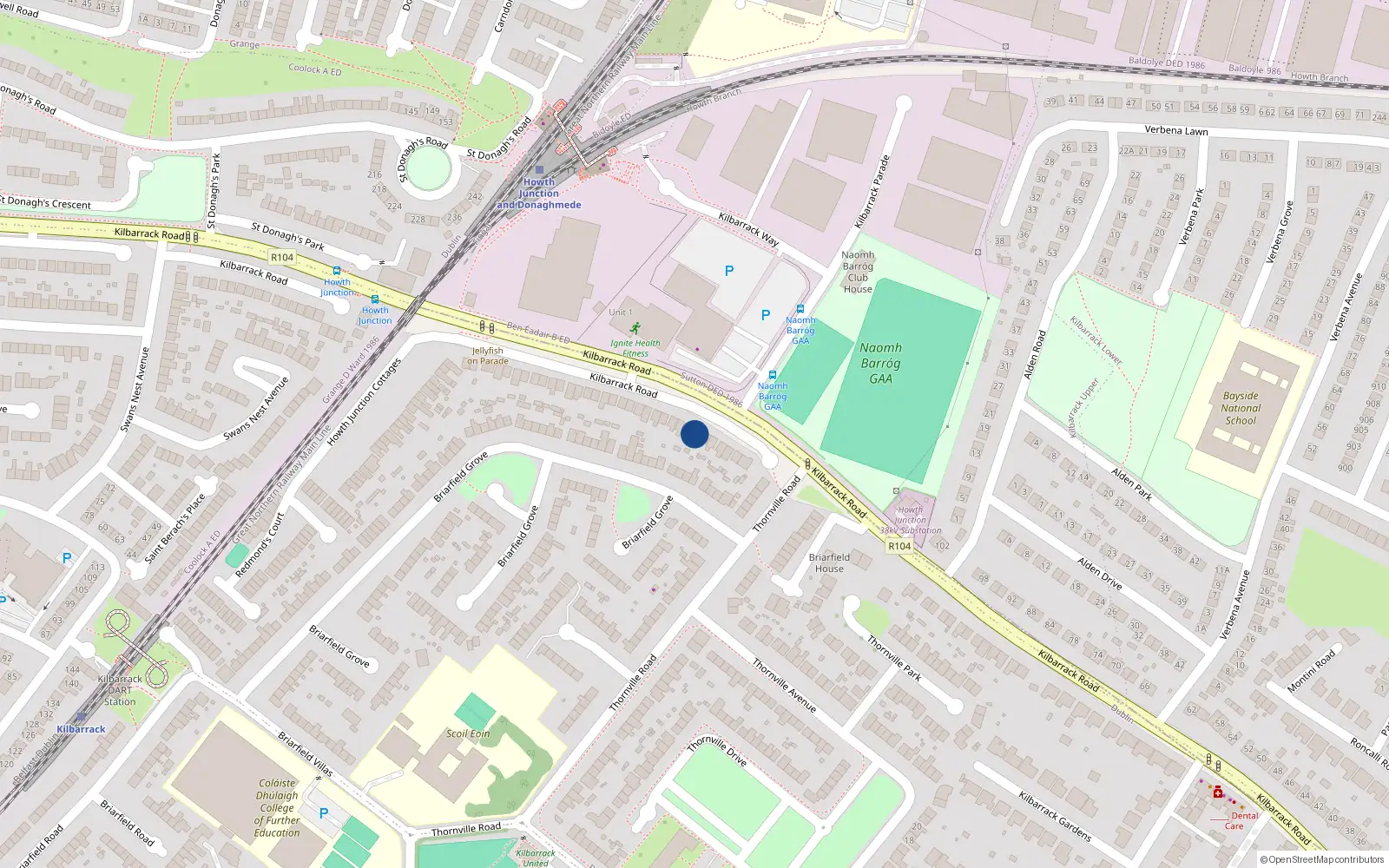 Overhead map showing the location of 133 Kilbarrack Road, Dublin 5