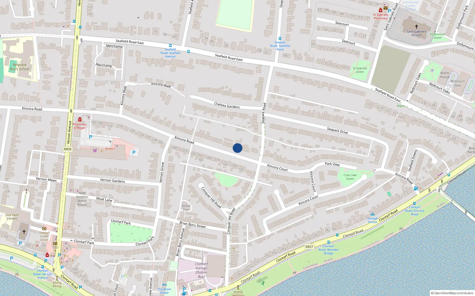 Overhead map showing the location of 133 Kincora Road, Clontarf, Dublin 3