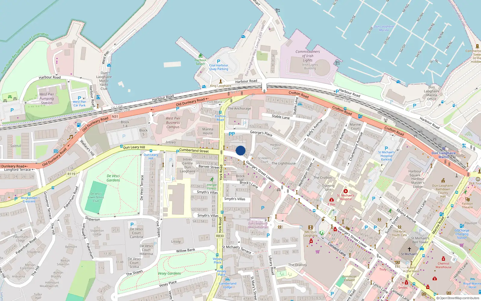 Overhead map showing the location of 133 George's Street Lower, Dublin