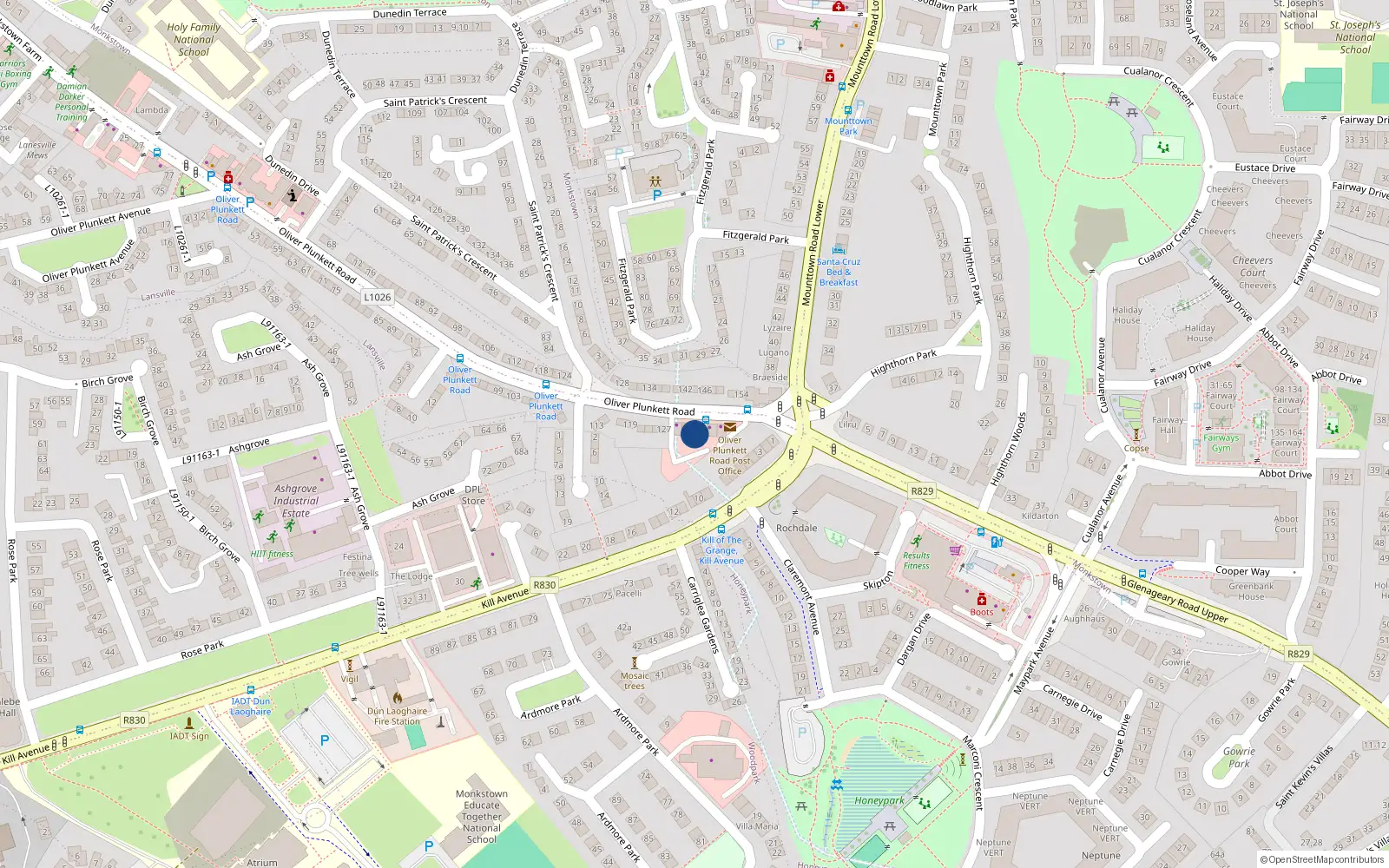 Overhead map showing the location of 133 Oliver Plunkett Road, Co Dublin