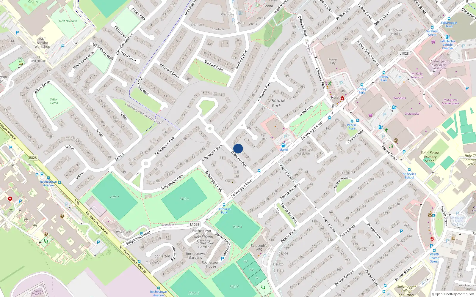 Overhead map showing the location of 133 Orourke Park, Sallynoggin, Dublin