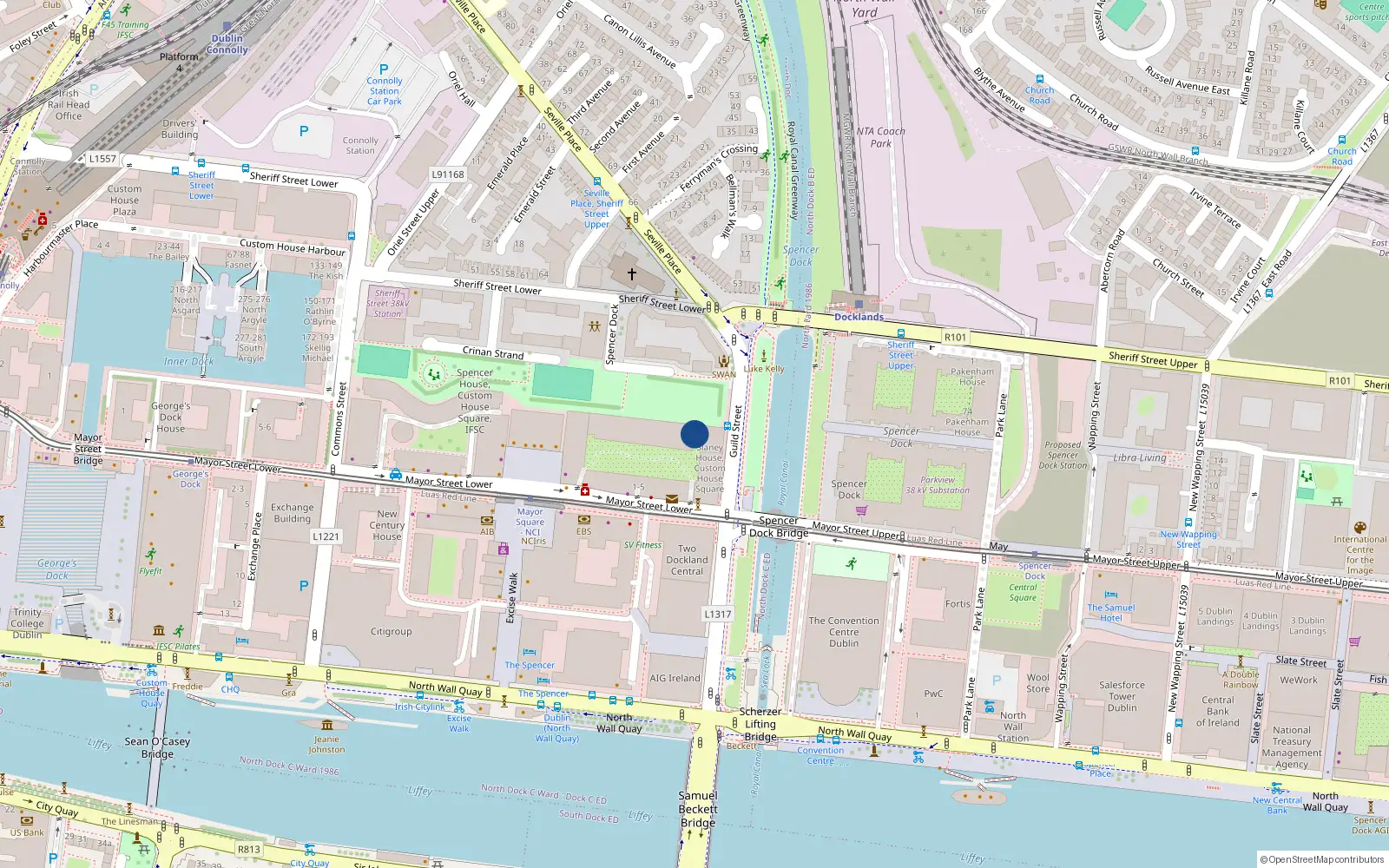 Overhead map showing the location of 133 Scarriff House, Mayor Street Lower, Dublin 1
