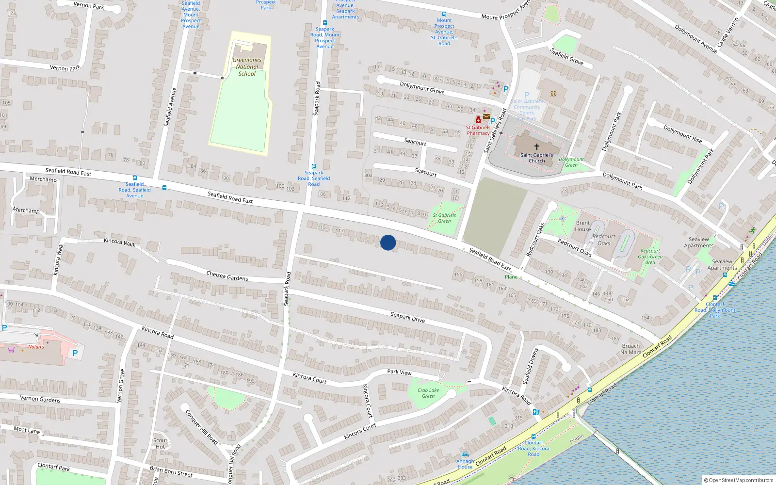 Overhead map showing the location of 133 Seafield Road, Clontarf, Dublin 3