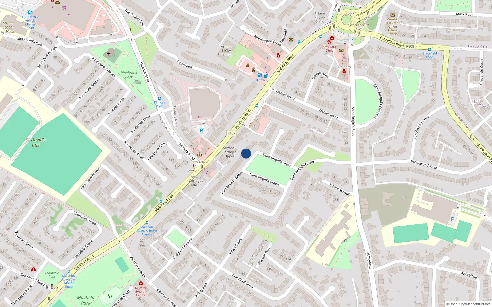 Overhead map showing the location of 133 Saint Brigid's Grove, Dublin 5