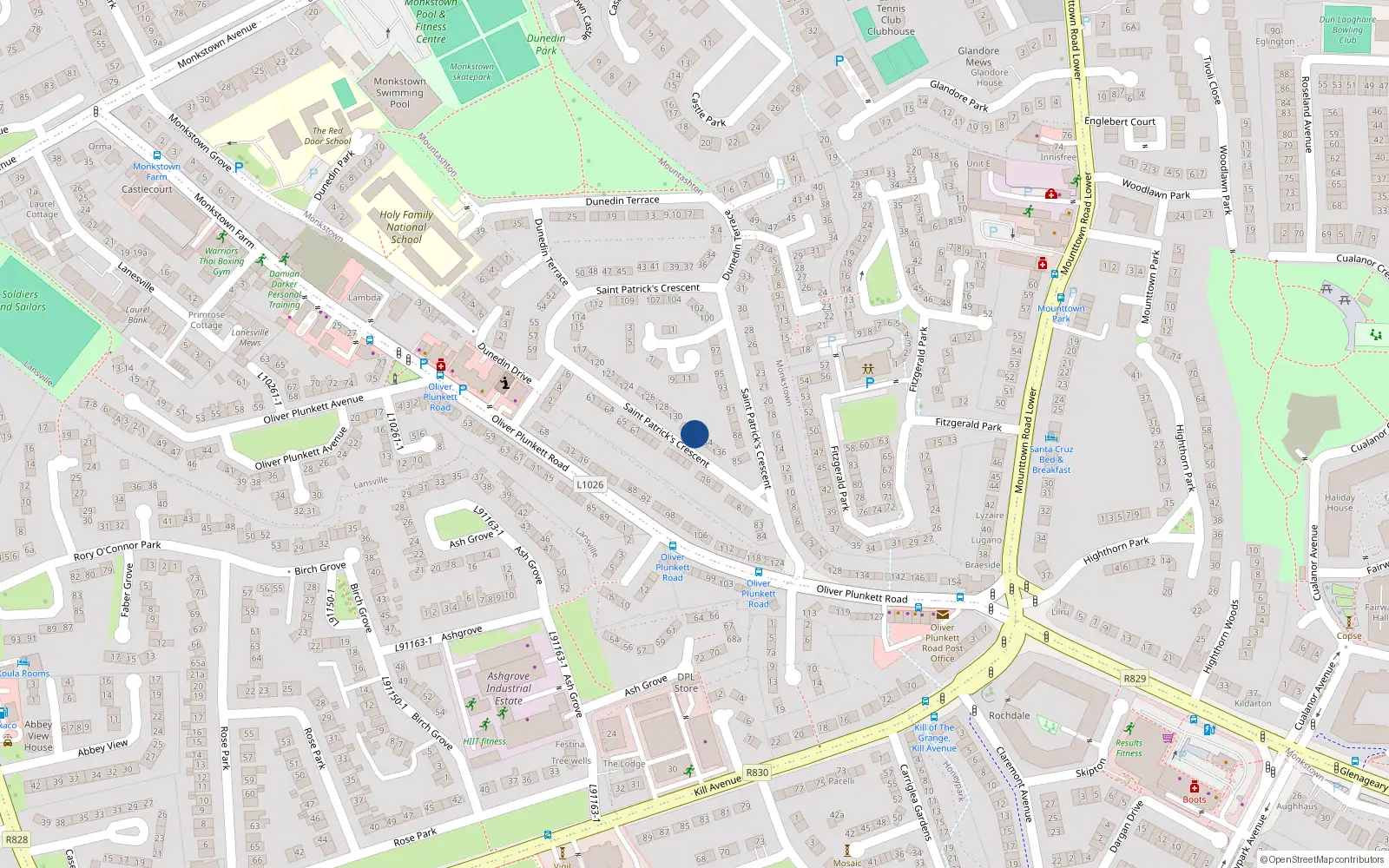 Overhead map showing the location of 133 St Patricks Crescent, Glenageary, Dublin