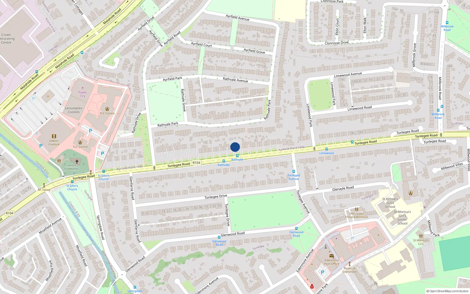 Overhead map showing the location of 133 Tonlegee Road, Raheny, Dublin 5