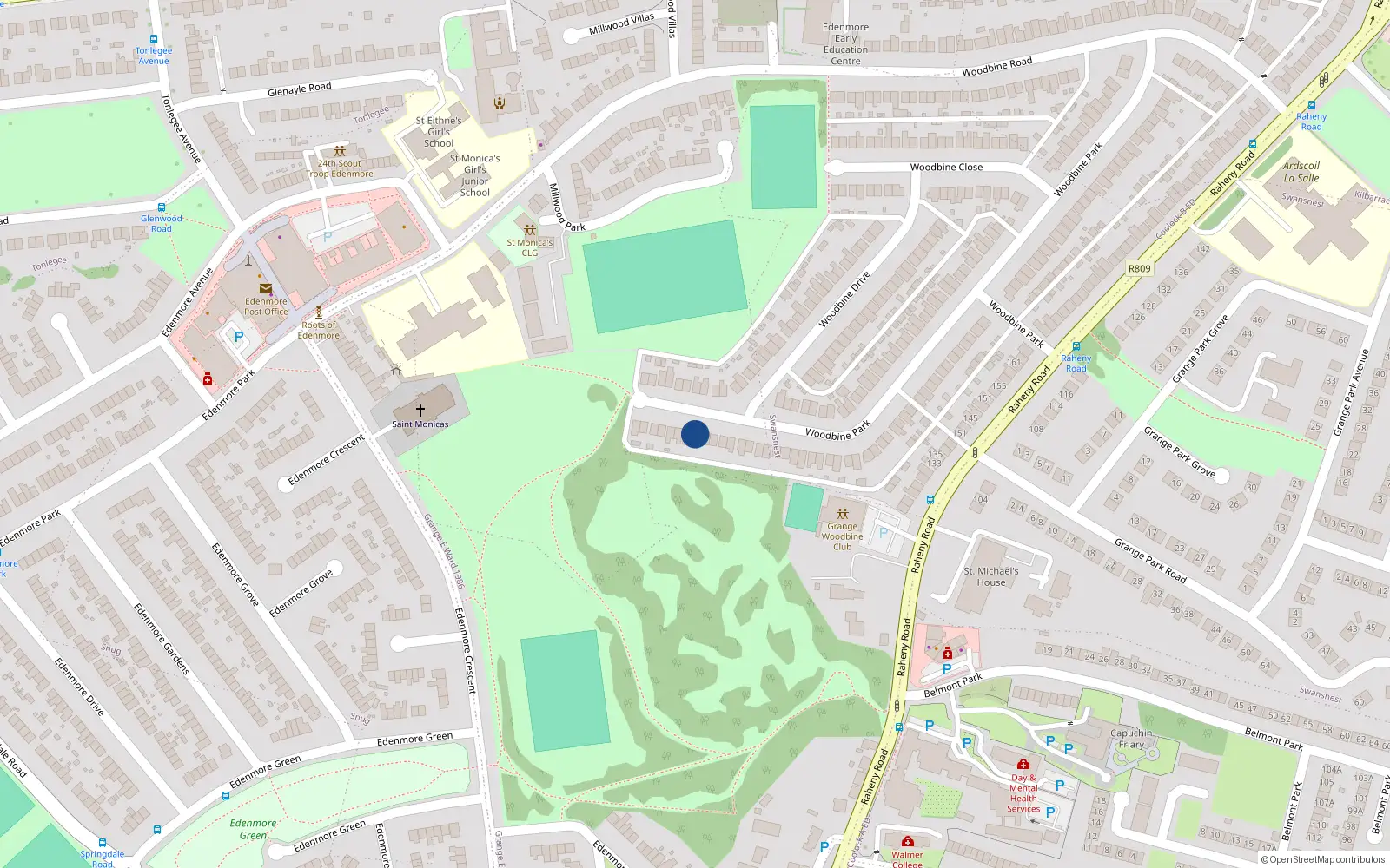 Overhead map showing the location of 133 Woodbine Park, Dublin 5