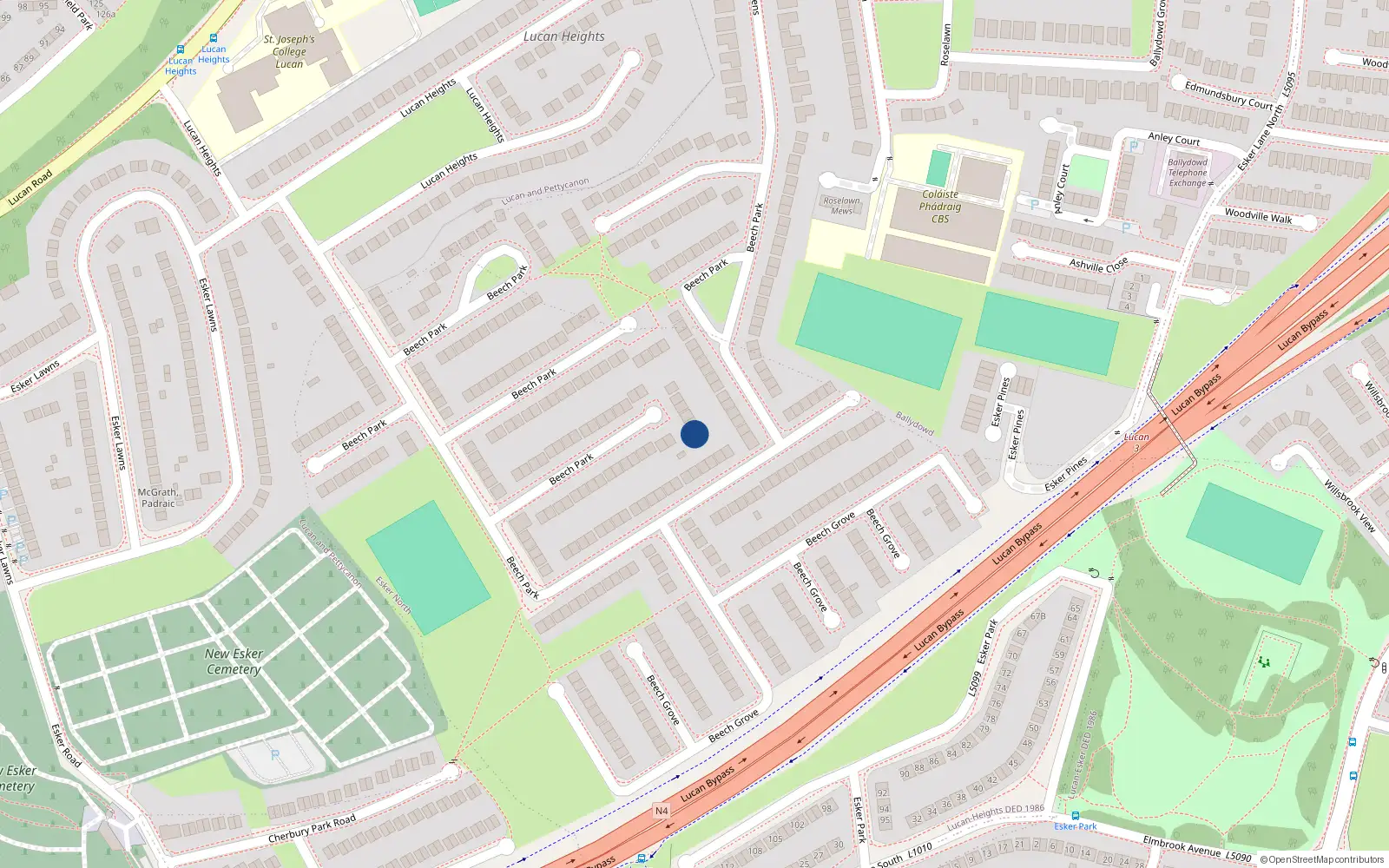 Overhead map showing the location of 133A Beech Park, Lucan, Dublin