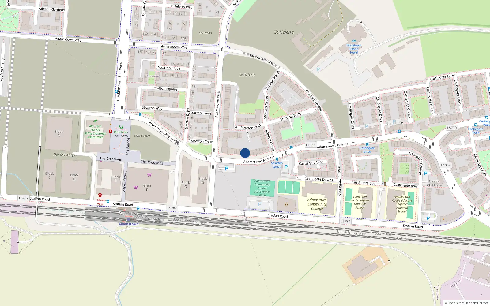 Overhead map showing the location of 134 Adamstown Avenue, Lucan