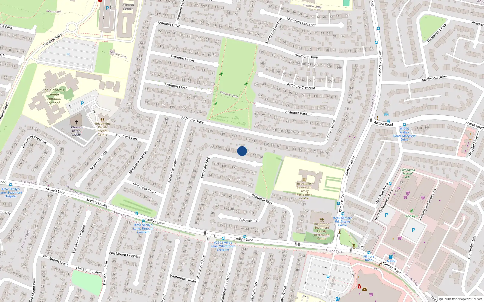 Overhead map showing the location of 134 Beauvale Park, Dublin 5