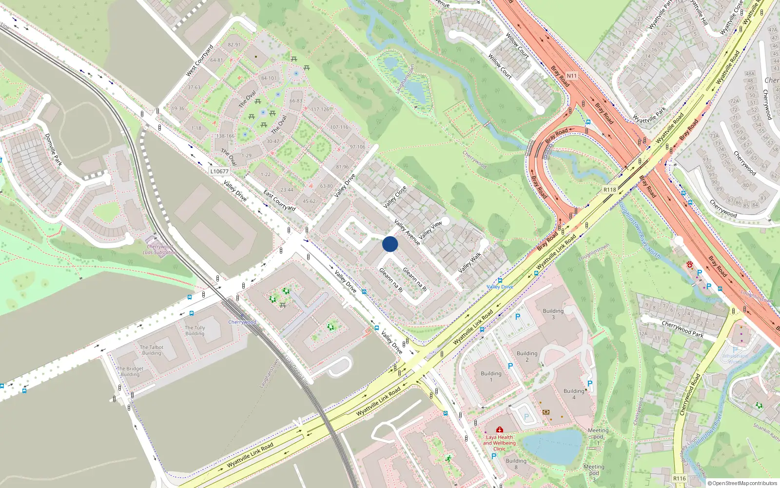 Overhead map showing the location of 134 Gleann na Ri, Loughlinstown