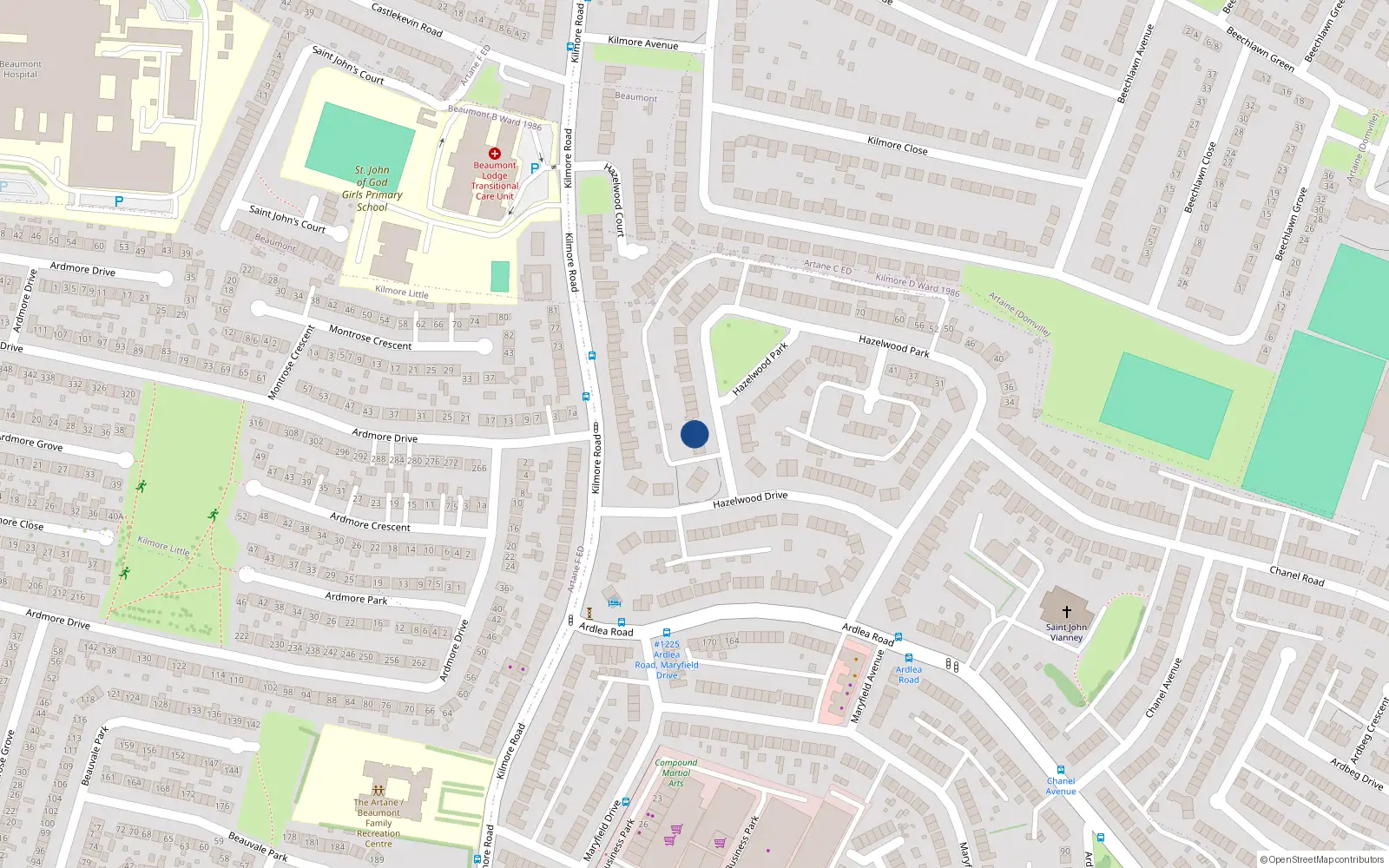 Overhead map showing the location of 134 Hazelwood Park, Artane, Dublin 5