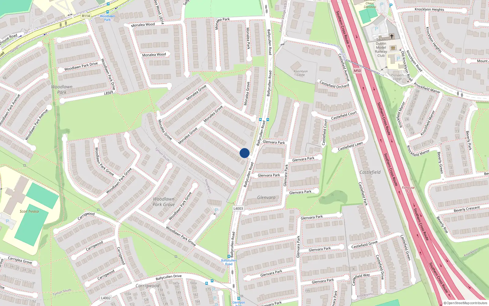 Overhead map showing the location of 134 Monalea Grove, Firhouse