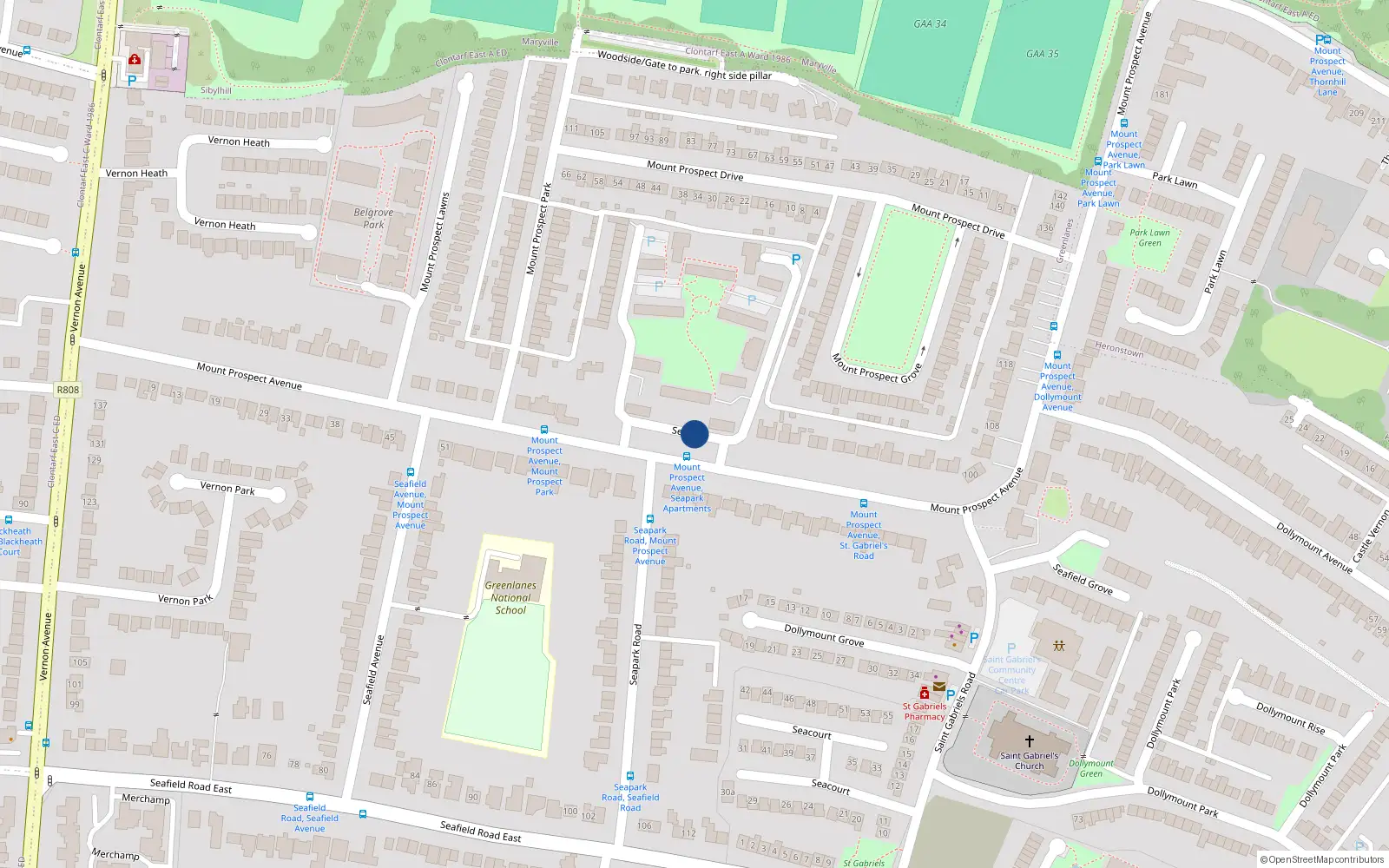 Overhead map showing the location of 134 Seapark, Clontarf