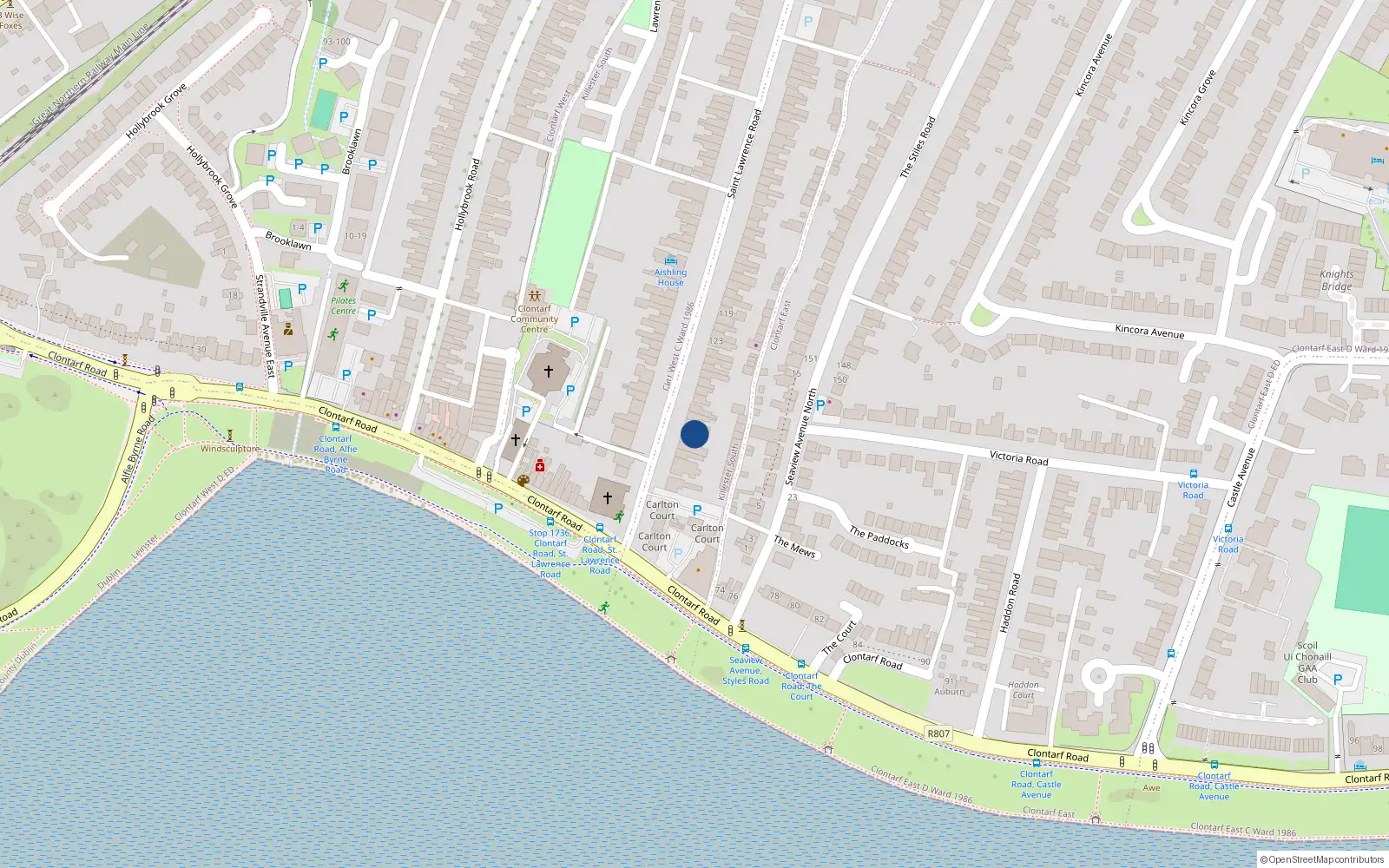 Overhead map showing the location of 134 St Lawrence Road, Clontarf