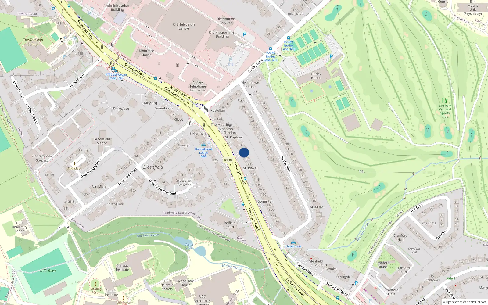 Overhead map showing the location of 134 Stillorgan Road, Priesthouse
