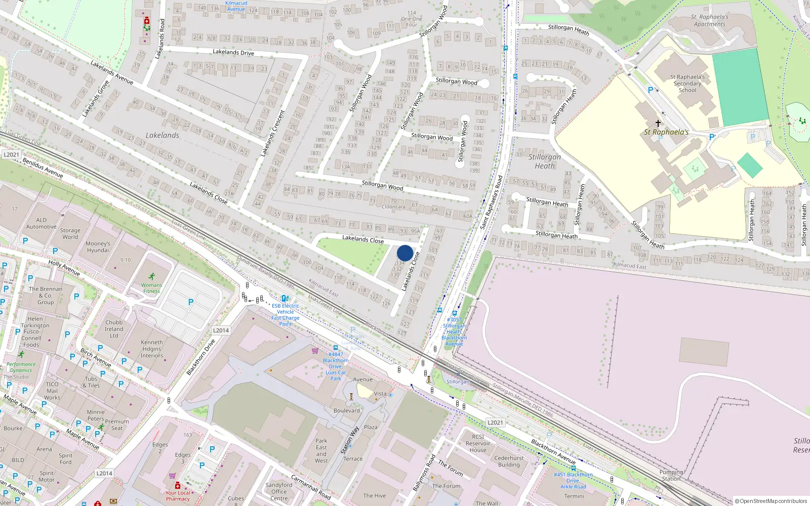 Overhead map showing the location of 134A Lakelands Close, Co Dublin