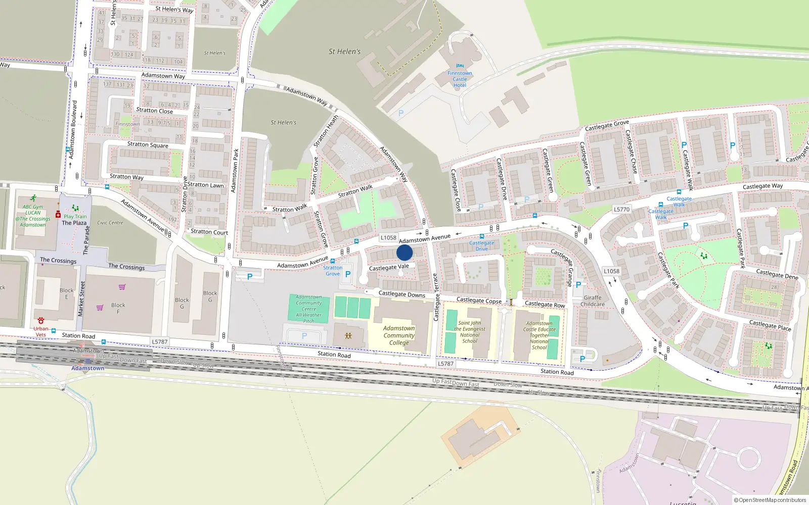 Overhead map showing the location of 135 Adamstown Avenue, Lucan