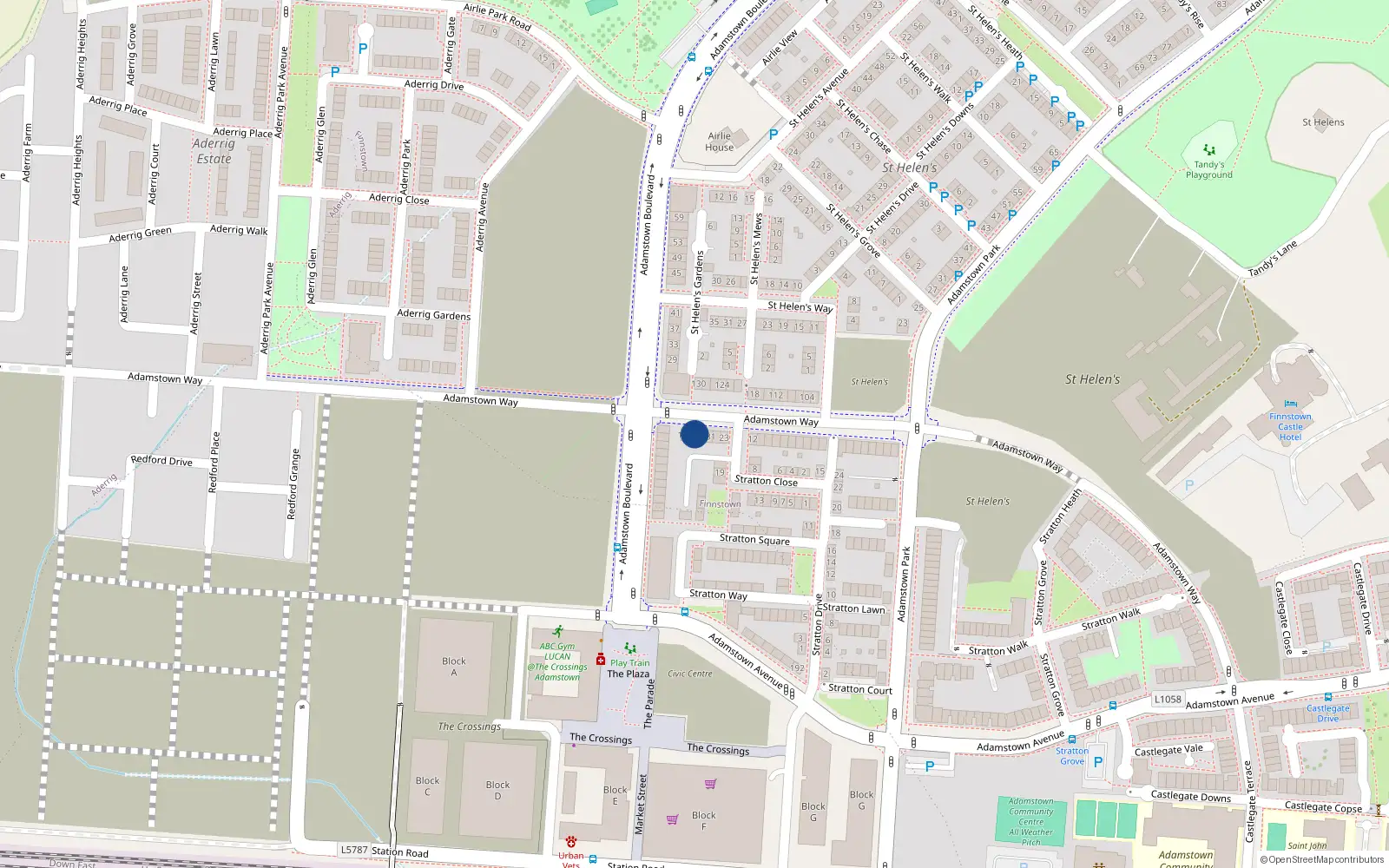 Overhead map showing the location of 135 Adamstown Way, Lucan