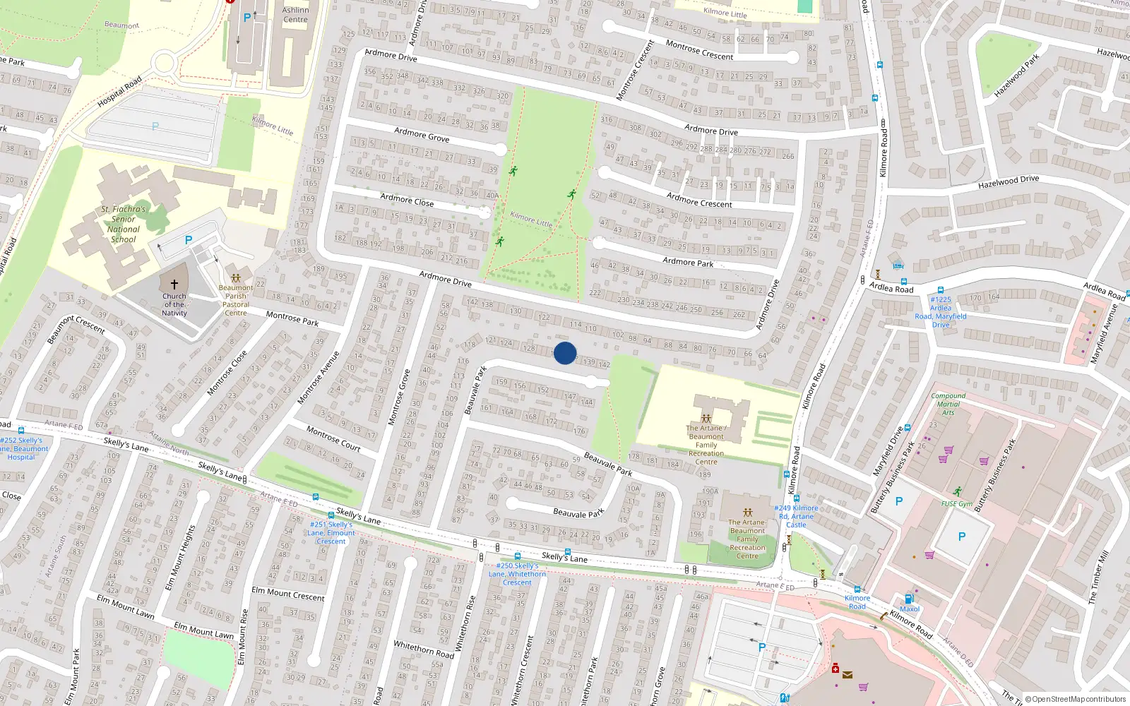 Overhead map showing the location of 135 Beauvale Park, Dublin 5