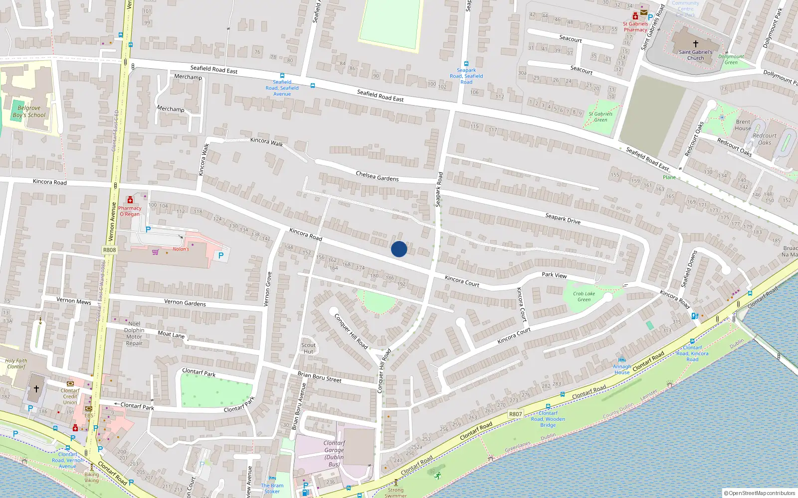 Overhead map showing the location of 135 Kincora Road, Dublin 3, Dublin