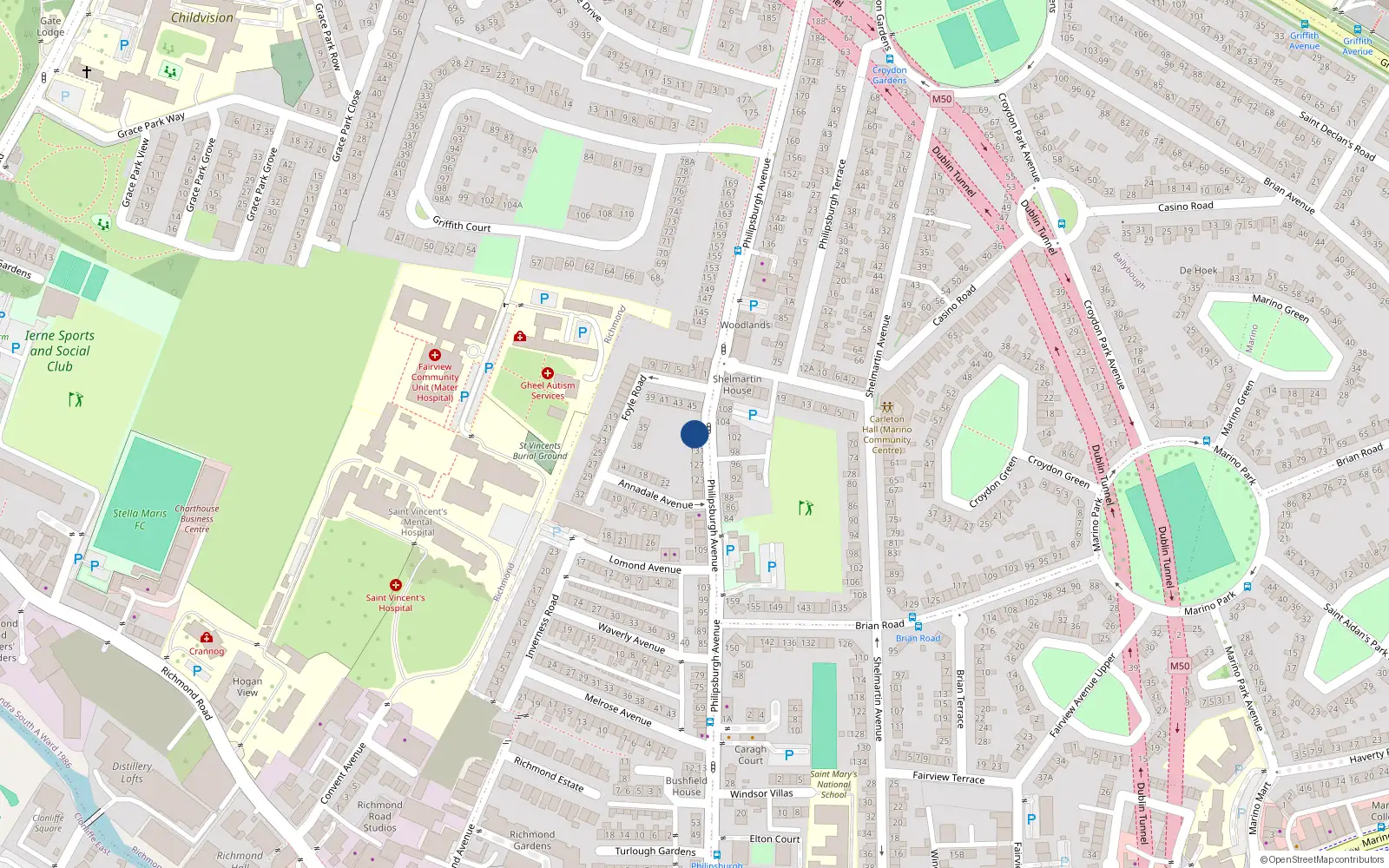Overhead map showing the location of 135 Philipsburgh Avenue, Dublin 3