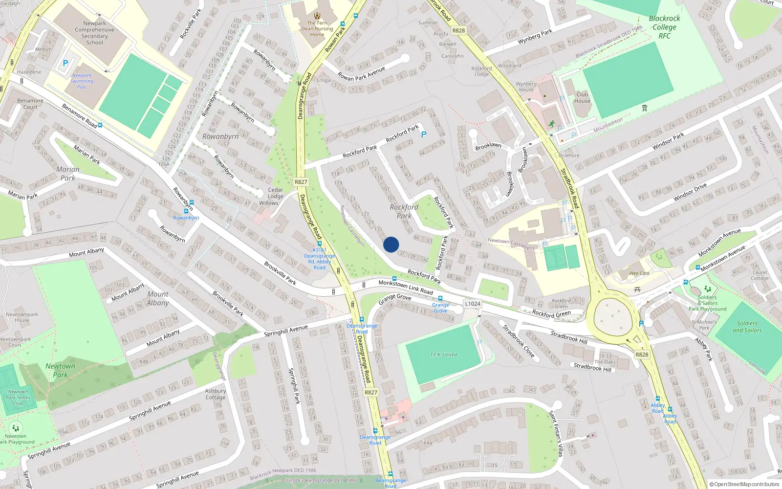 Overhead map showing the location of 135 Rockford Park, Blackrock, Dublin